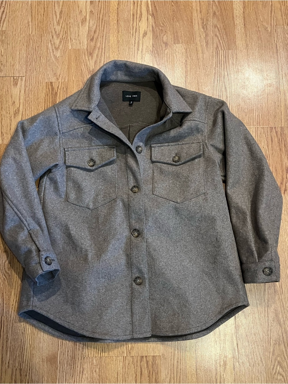 Love Tree Tan/grayish  Button-Front Shirt Jacket